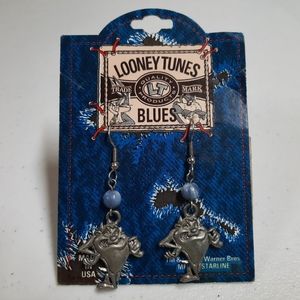 Vintage 1995 Taz Loony Tunes Earrings Pewter Made in USA Jewlery Fashion 90s